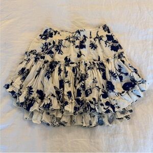 Misa Los Angeles Presto White and Blue Floral Ruffle Skirt